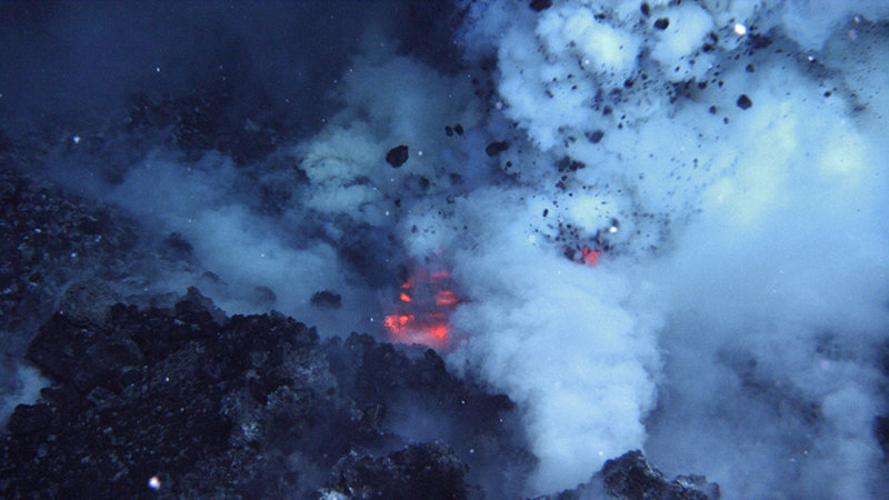 An area on the summit of the West Mata Volcano erupting in 2009.