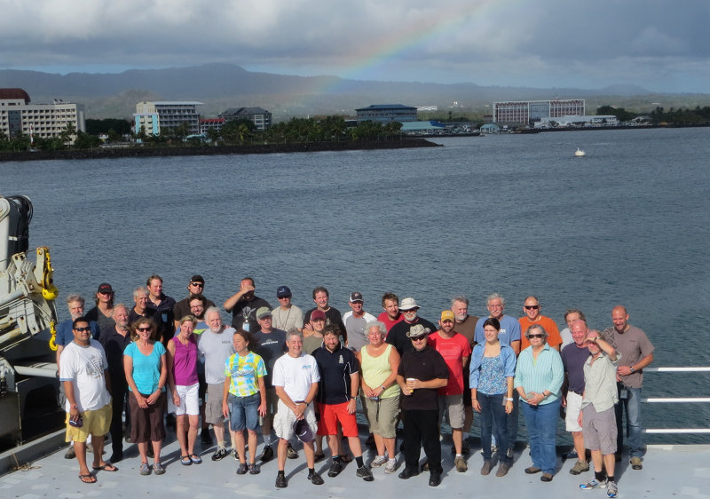 Submarine Ring of Fire Northeast Lau Basin 2012 Expedition Team on the bow of the R/V Roger Revelle shortly after pulling into Samoa, at the conclusion of the expedition.