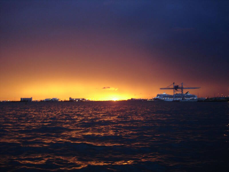 While waiting for the storm clouds on the radar to clear, we enjoy the sunset over Port Canaveral.