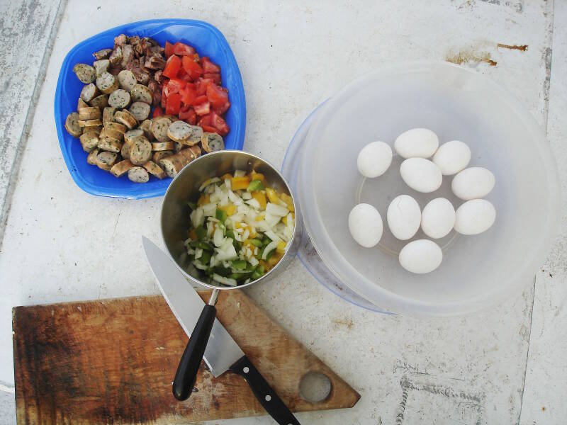 The prepared ingredients for today’s breakfast, “Slophole,” a Roper tradition. A crew’s gotta eat!