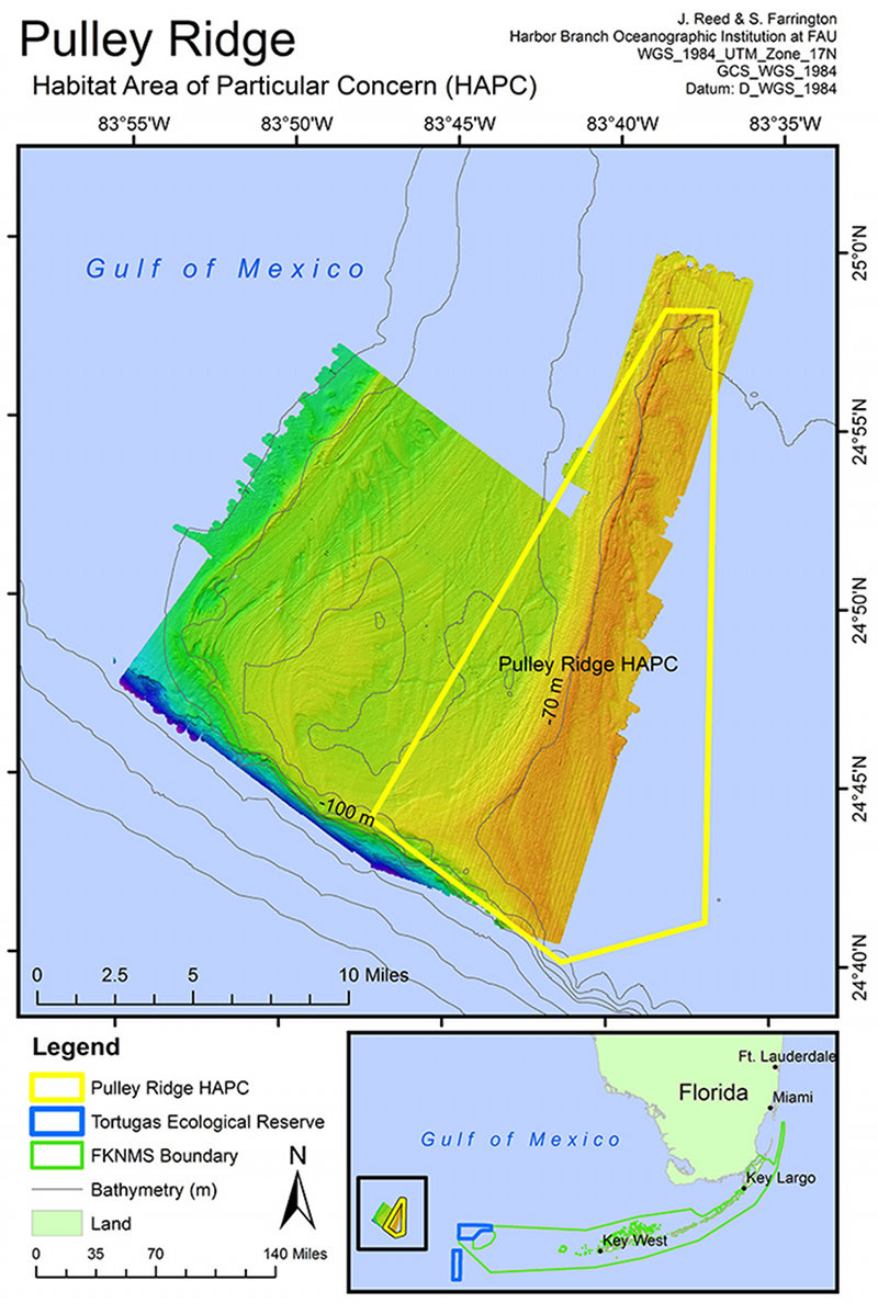 Map of Pulley Ridge Habitat Area of Particular Concern showing multibeam sonar.