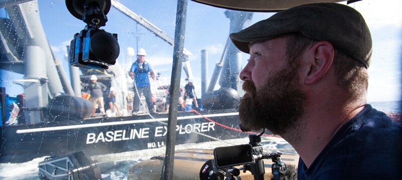 Joe Hoyt, Monitor marine archeologist, onboard the manned submersible.