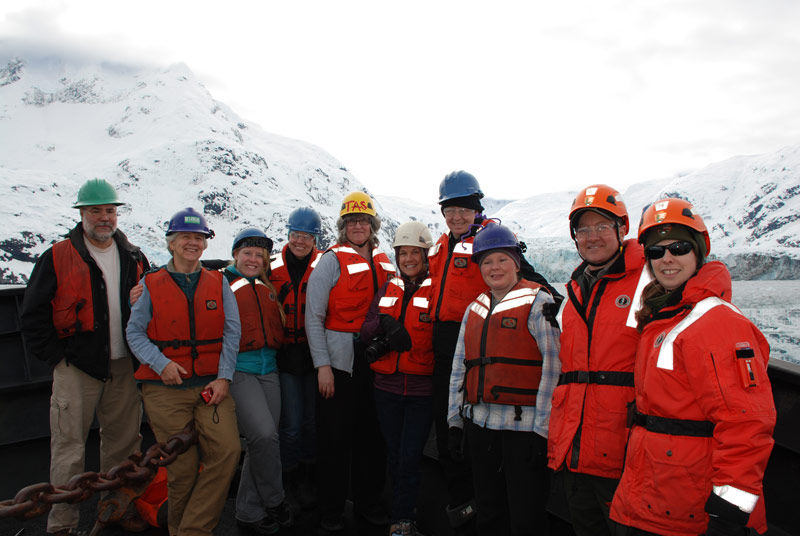 Celebrating Cheryl's birthday at Hopkins Glacier with some visiting National Park Service interpreters, who joined us for the day.