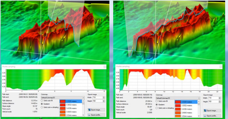 Rendered 3D bathymetric data products from an acoustic scan of a 19th century wooden barge.