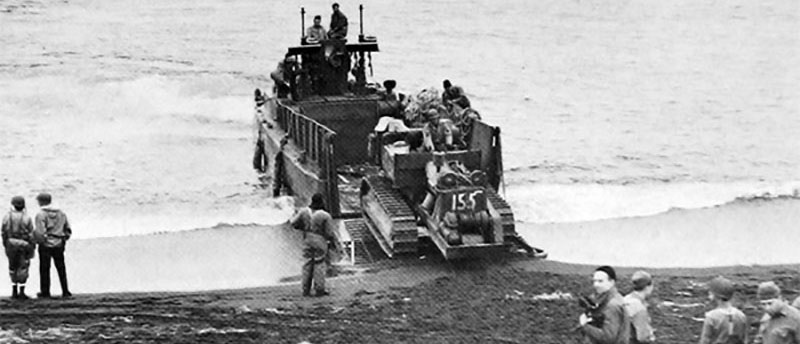 The LCM in Peleliu is likely similar to this LCM3 offloading a bulldozer on Okinawa in April 1945.