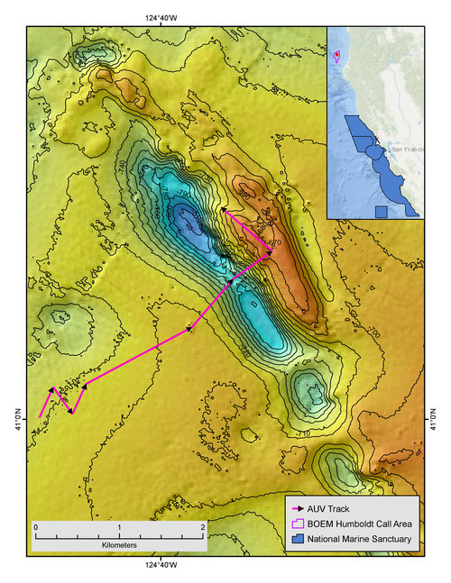 Location of AUV Dive #7 at BOEM Humboldt Call Area off Eureka, CA.