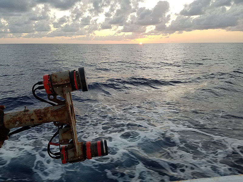 USBL directional receiver (top) and interrogation transmitter (bottom), lifted out of the water for inspection and transit between sites.