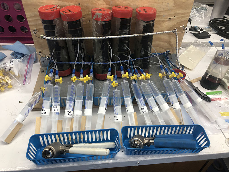 Set-up for sediment pore water geochemical analysis aboard R/V Point Sur.