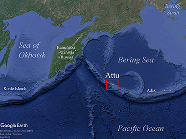 A map showing Attu’s location within the Aleutians.