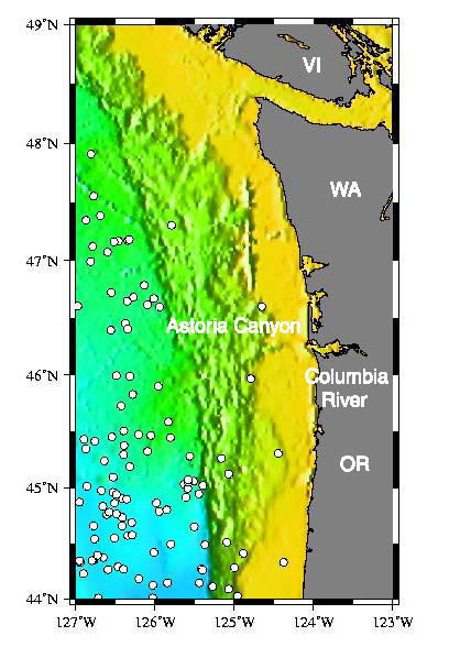 Map view of Bathymetry and Earthquakes