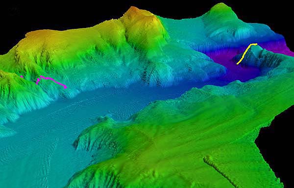 Three dimensional image of Astoria Canyon looking west