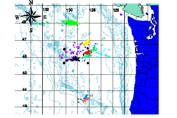 Blue whale vocalization locations