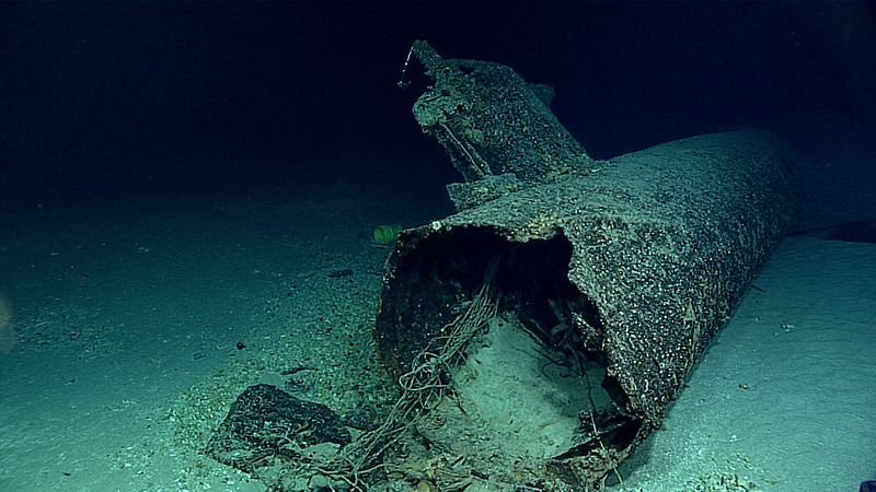 The remains of the Japanese Type A Kō-Hyōteki Miniature Submarine (HA-16) rest where it was dumped on the seafloor in deep water off Oahu, Hawaiʻi.