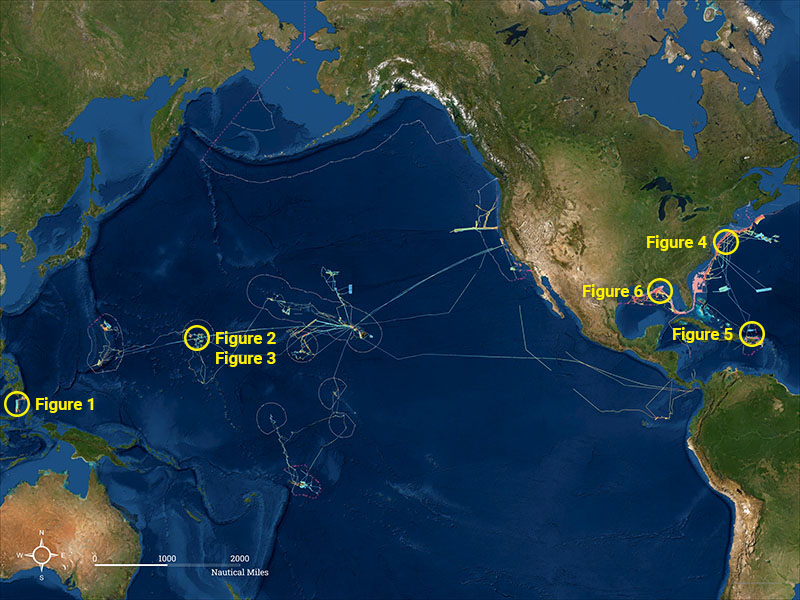 From 2008 through early November 2021, NOAA Ocean Exploration mapped 2 million square kilometers (772,204 square miles) of seafloor aboard NOAA Ship Okeanos Explorer. Okeanos Explorer is equipped with state-of-the-art multibeam sonar systems that use beams of sound to map the ocean floor. This map shows the cumulative multibeam mapping coverage. The gray lines indicate the boundaries of the U.S. Exclusive Economic Zone.