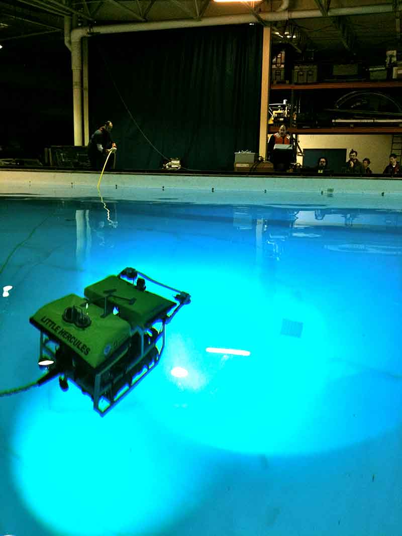 IFE <em>Little Hercules</em> ROV at the University of New Hampshire during tank testing.