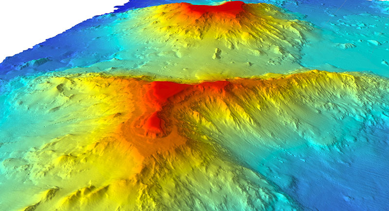 Academician Berg and Turnif seamounts in the northernmost extent of PMNM. Both are Hawaiian in origin with typical flat tops created when they were at the surface thousands of years ago.