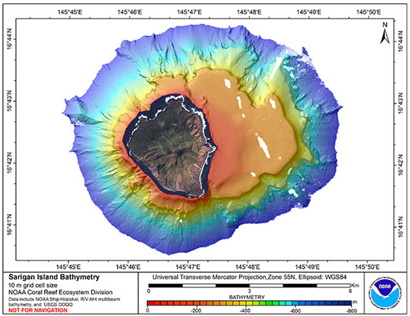 Processed multibeam bathymetric map of Sariguan Island.