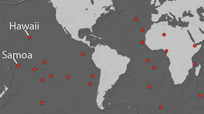 Volcanic Islands and Seamounts in the Samoan Region