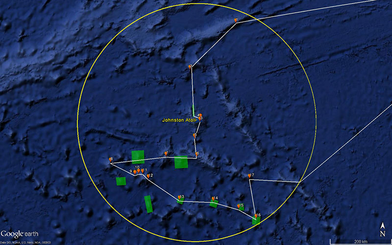 Map showing the general cruise plan for the Johnston Atoll exploration portion of the expedition.