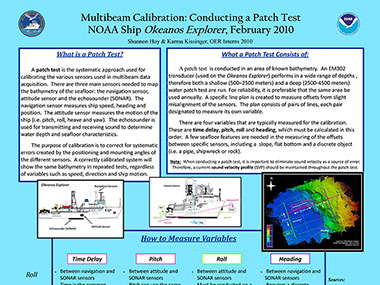 Learn more about what a multibeam patch test is and what it consists of by reviewing this poster developed by Okeanos Explorer mapping interns in 2010.