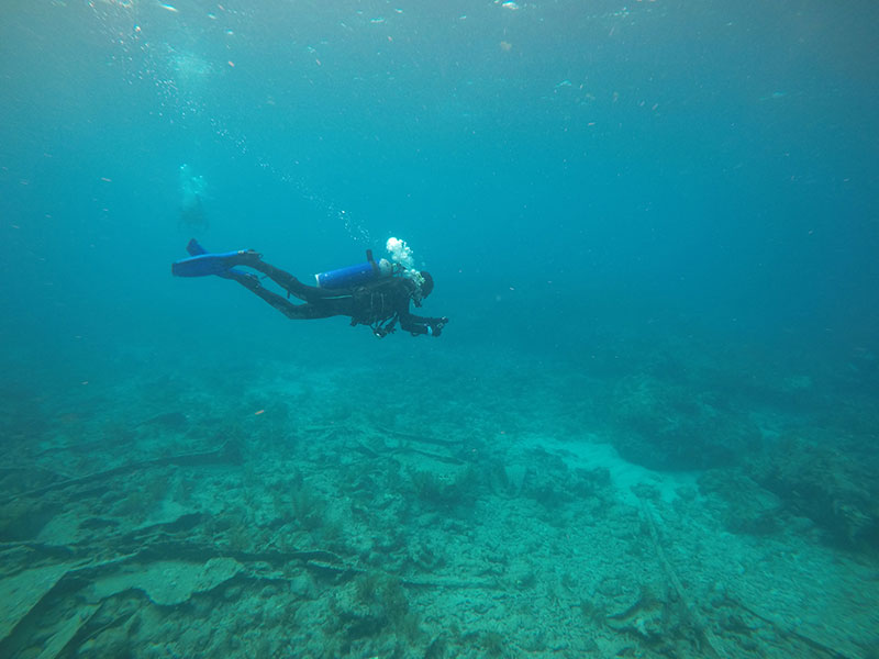 LT Abbitt conducting photogrammetry on the historic shipwreck site, City of Washington, in Key Largo, Florida. 