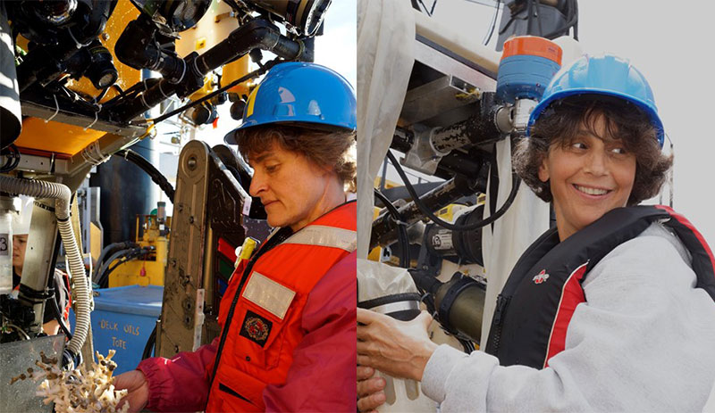 Dr. Martha Nizinski (left) and Dr. Anna Metaxas shared chief scientist duties during the previous transboundary cruises.