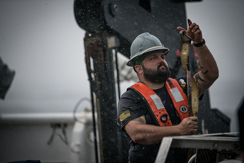 Recovering the ROVs during a rainstorm.