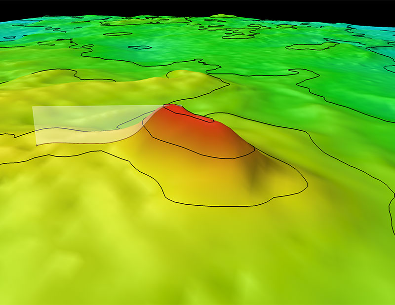 The remotely operated vehicle track for Dive 07, shown as an orange line with a white curtain. Scale is water depth in meters.