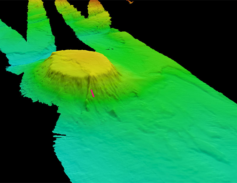 Map showing the dive track of dive 08 of the Deep Connections 2019 expedition. Scale is water depth in meters.