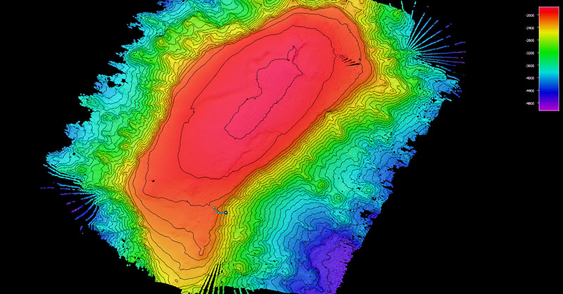 Image showing the dive track of Dive 06 of the 2021 North Atlantic Stepping Stones expedition. Scale is water depth in meters.