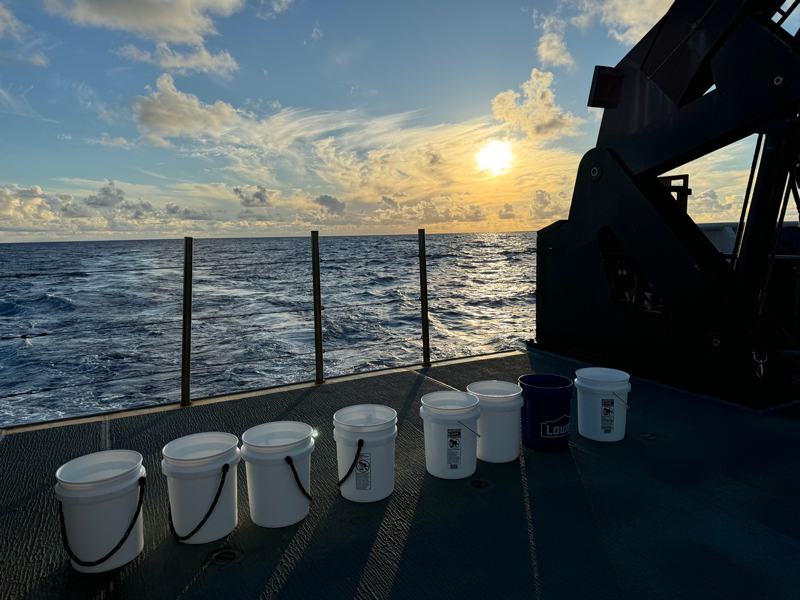 Image of excess sample water before it was returned to Papahānaumokuākea Marine National Monument. It was a beautiful cultural protocol and my favorite time singing “Oli Mahalo” on the ship.