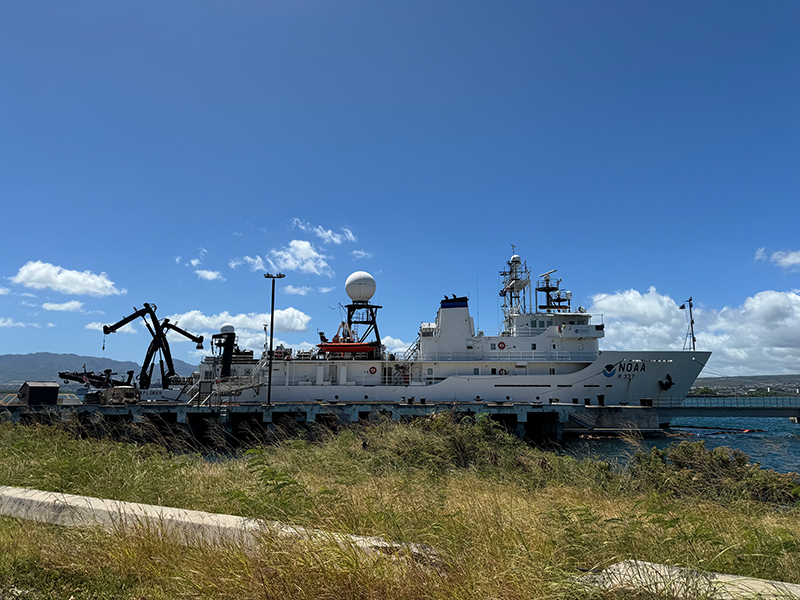 Image of NOAA Ship Okeanos Explorer at port in Honolulu. The ship looks so much bigger from afar.