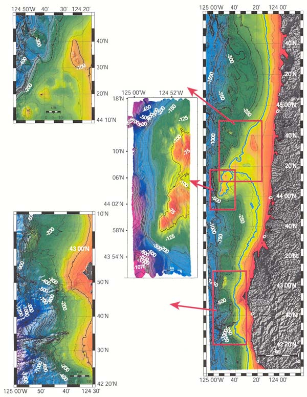 Oregon continental margin and three study areas