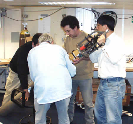 Hydrophone being loaded into pressure case