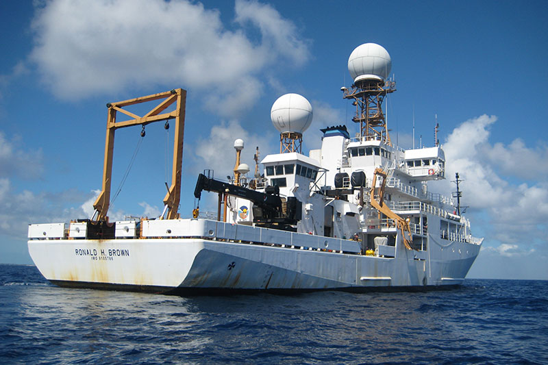 Photo of the Brown off the starboard stern taken from the ship’s workboat. Image courtesy of Wes Struble/NOAA.