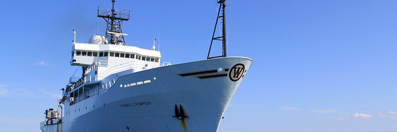 The Thompson is 274 feet in length, with a 52.5-foot beam, and at full load has a 19-foot draft. Image courtesy of the University of Washington School of Oceanography.